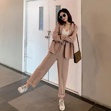 Set female 2019 spring new casual temperament suit trousers two-piece fashion elegant loose solid color wild women's clothes Set female 2019 spring new casual temperament suit trousers two-piece fashion elegant loose solid color wild women's clothes