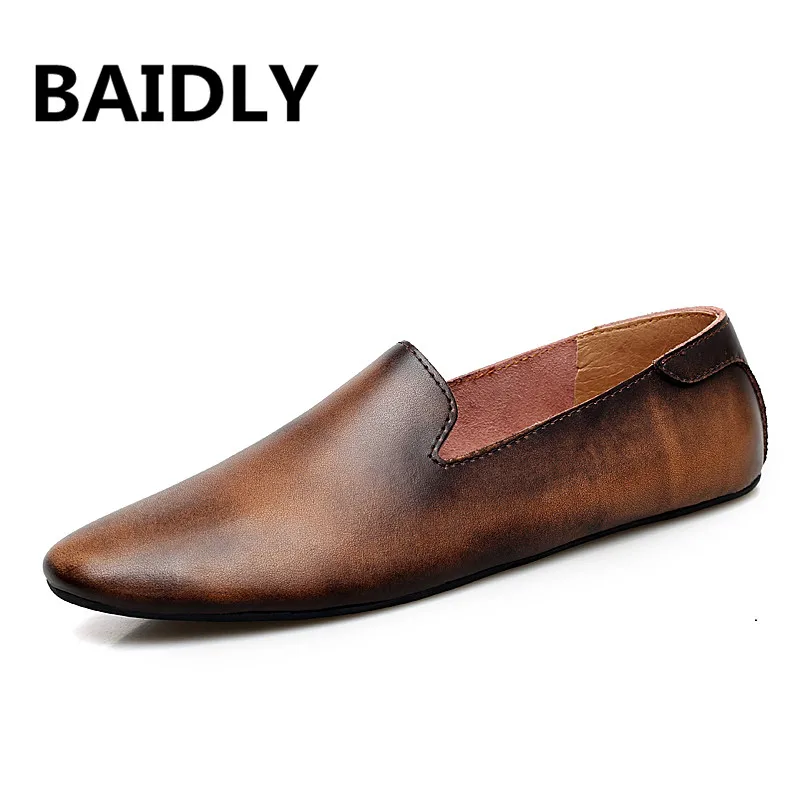 

Brand Design Handmade Slip-On Mens Loafers Casual Driving Moccasins Business Men Shoes Genuine Leather Men Boat Shoes