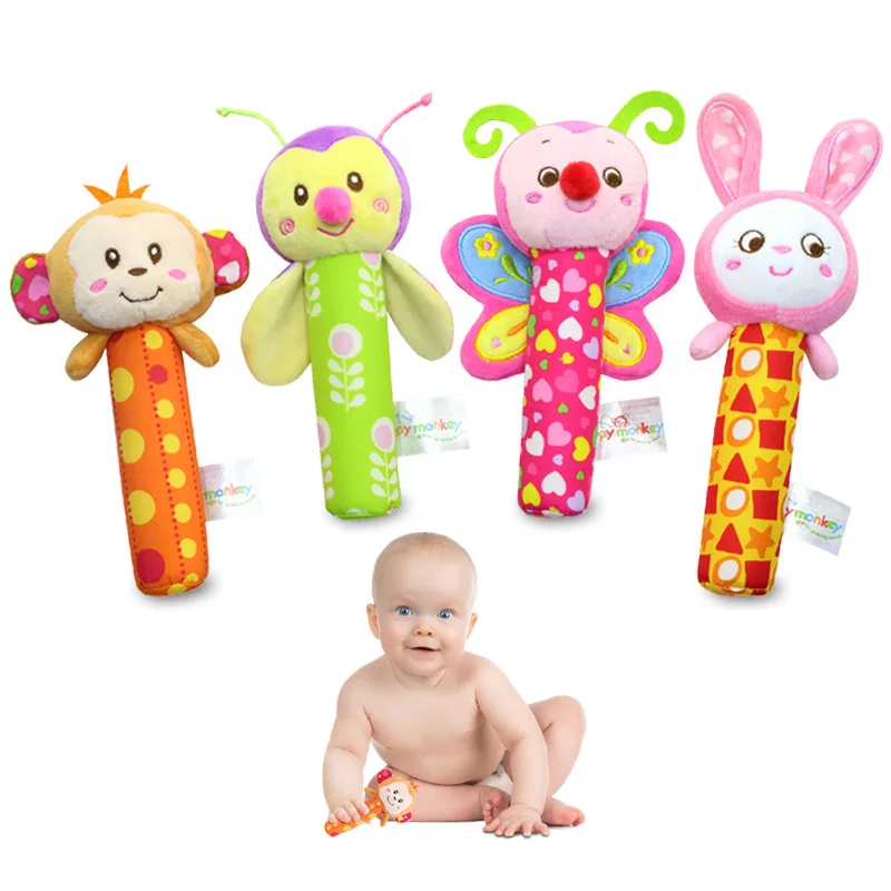 9 видов стилей, плюшевые погремушки для малышей, игрушки, куклы для младенцев, колокольчики для новорожденных, слон/обезьяна/кролик, животные, мягкая хлопковая игрушка