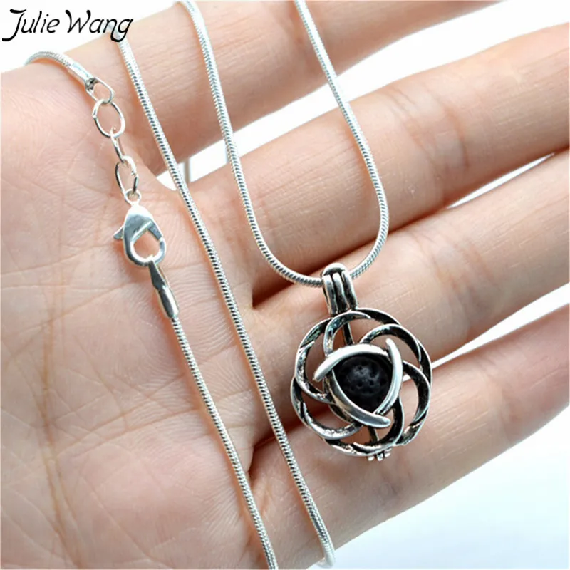 

Julie Wang 1PC Kettle Knot Openable Pendant Necklace Metal Snake Chain Essential Oil Diffuser Jewelry Free Colorful Lava Rock