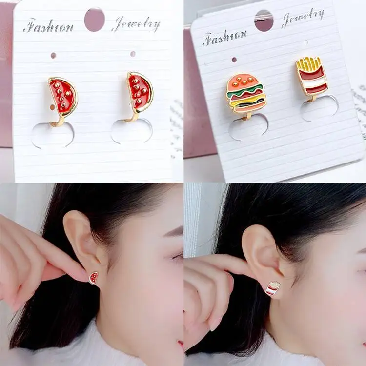 A Set of 2 Pairs Korea Style Animal Insect No Hole Earring Simple Charms Clip on Earrings for Children Students Jewelry Gifts 