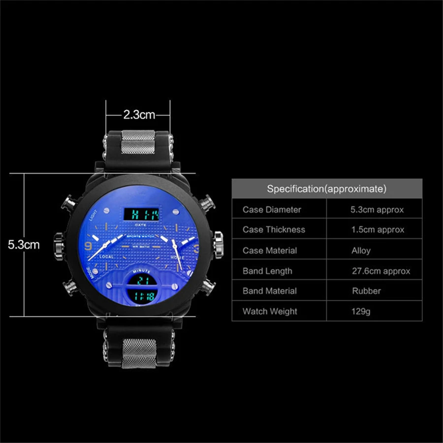 6.11 New Big Mens Watch Sport Quartz Men Wristwatches Quartz Black Led Digital Sport Watch Men Relogio Masculino