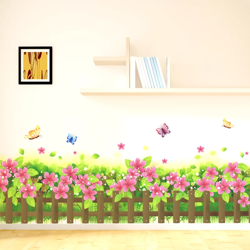 

[SHIJUEHEZI] Butterflies Flowers Baseboard Stickers PVC DIY Plant Mural Decals for Living Room Kids Bedroom Hallway Decoration