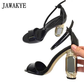 

Luxurious Crysal Studded Jeweled High Heels Women Sandals Peep Toe Patent Leather Sandals Elegant Summer Party Shoes Woman