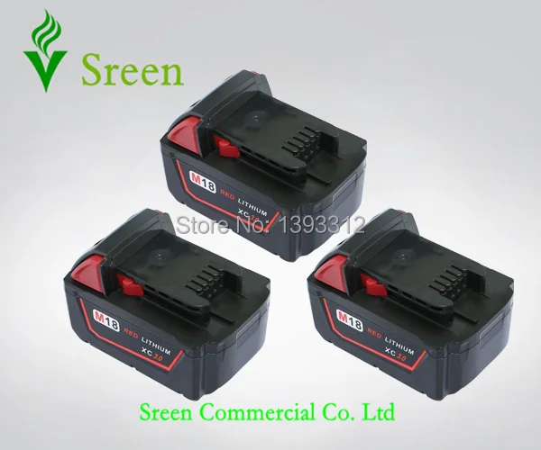 

3 x New 3000mAh 18V Rechargable Lithium Ion Replacement Power Tool Battery for Milwaukee M18 XC 48-11-1840 M18B Cordless Drill