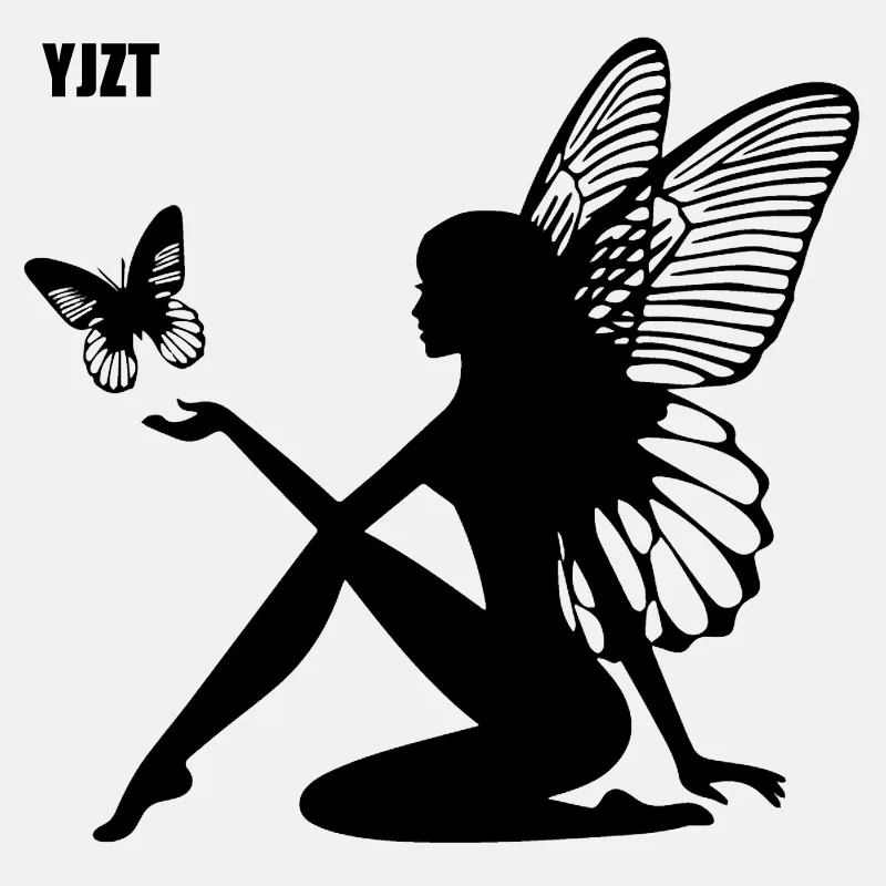 

YJZT 19CM*18.4CM Butterfly Fairy Car Sticker Fantasy Car Decal Vinyl Decor Black/Silver C24-0332