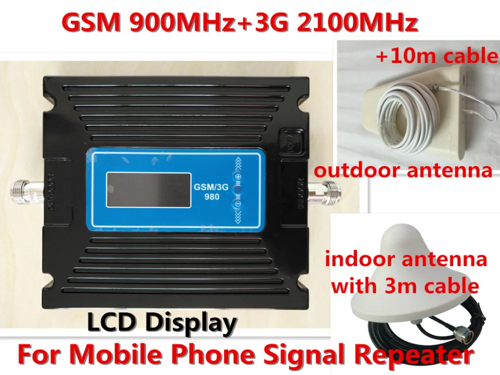 

For Russia Newest Dual Band gain adjustable Repeater GSM 900MHZ 2G 3G WCDMA 2100MHZ Cell phone signal booster repeater amplifier