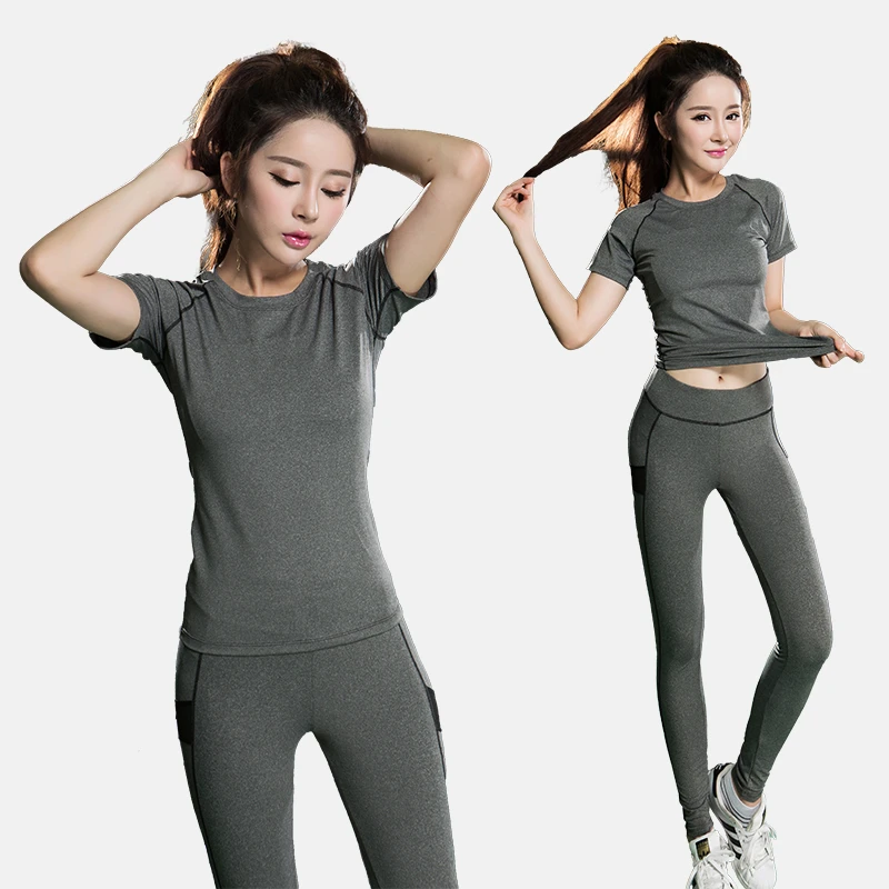 Gym Set Women Fitness Long Sleeves Running Workout Clothing Quick dry Gym Clothes Three piece