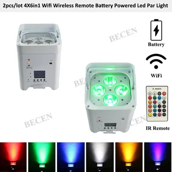 

2pcs rechargeable 4x15w rgbwa uv 6in1 Wifi APP Wireless DMX IRC Battery Powered flat LED Par can light