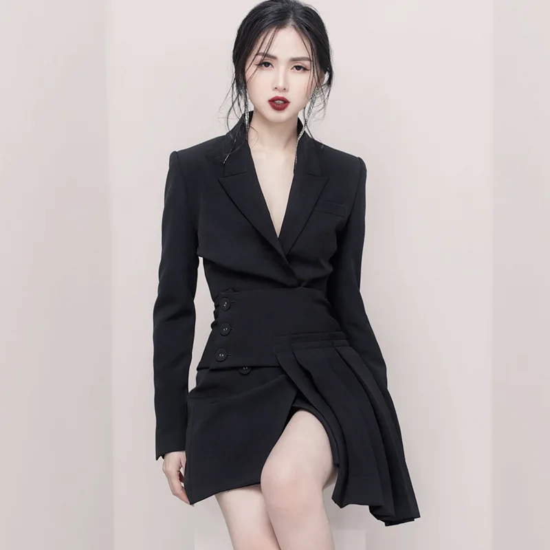 2019 Fashion New Women's Wear Professional OL Commuter Suit Two-piece Dress Pockets Single Breasted 2piece Set Women