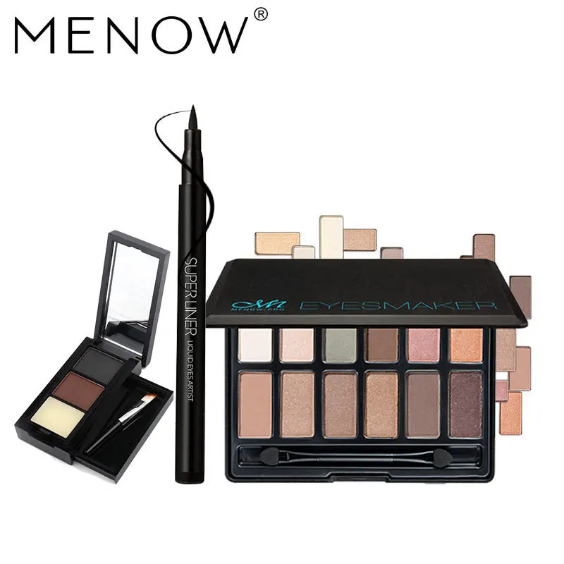 

MENOW Brand Make up set Nude EyeShadow Palette& Soft head Eyeliner & Waterproof Eyebrow Powder Cosmetic Kit Drop ship 5341