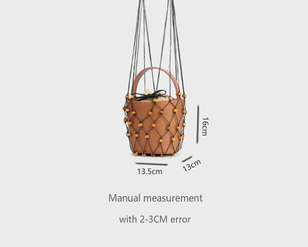 Blascher Summer Women Bags New Fashion Genuine Leather New Frosted Wooden One-Shoulder Handbag Bead Hanging Fishing Net Bag SQ64 (2)