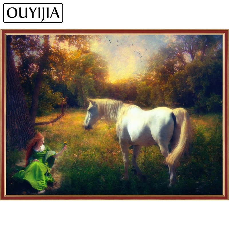 Алмазная 5D картина OUYIJIA с лошадью и девочкой мозаика для вышивки крестиком ручная