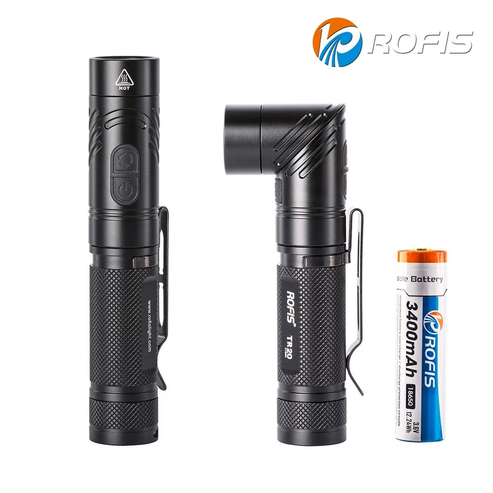 

Rofis TR20 LED Flashilght CREE XP-L HI V3 1100 LM 90 Degree Adjustable Angle Torch Angleligh with USB charge with 18650 Battery