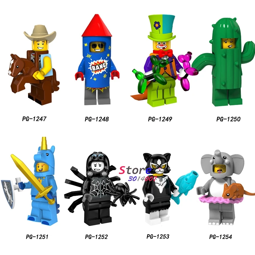 

Single Series Costume cowboy Fireworks boy Circus clown Cactus girl Unicorn boy building blocks models bricks toys for children