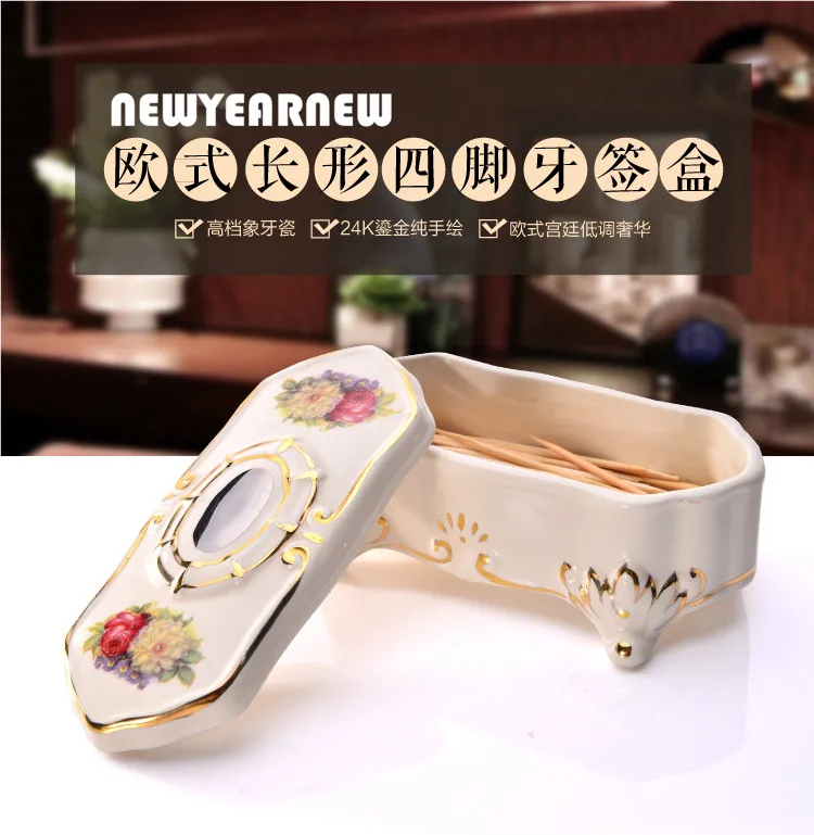 

NEWYEARNEW Fashion Ceramics Cotton swab box Toothpick box Transparent Creative desktop storage box Home Furnishing decoration