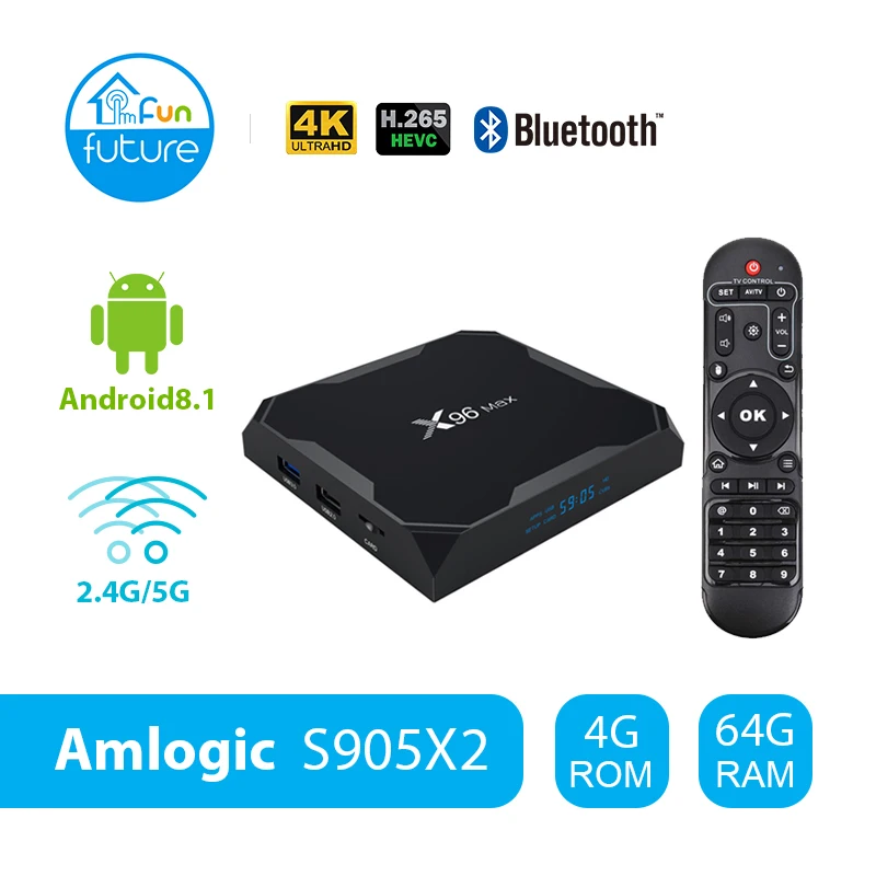  Smart TV box Android 8.1 Wifi box 32G 4GB 64GB Quad Core Amlogic S905X2 H.265 4K X96Max set top TV 