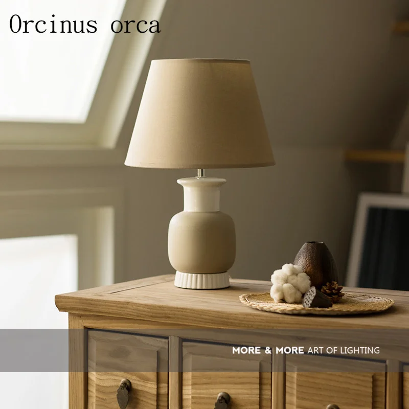 

Nordic minimalist modern grey ceramic table lamp living room bedside lamp American style creative fashion warm table lamp
