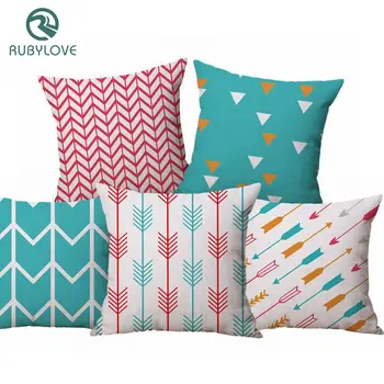 

RUBYLOVE Modern Sofa Cushion Cover Cotton Linen Decorative Throw Pillow Cover Plaid Geometry Printed Bedding Housse De Coussin
