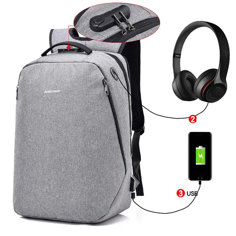 Anti theft travel backpack headset hole simple fashion student USB