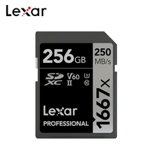 Lexar Профессиональный 1667x SD Card 64 Гб 128 256 SDXC UHS-II V60 карту памяти SD класса 10 до 250 МБ/с. 4K SD карты для цифрового однообъективного зеркального фотоаппарата