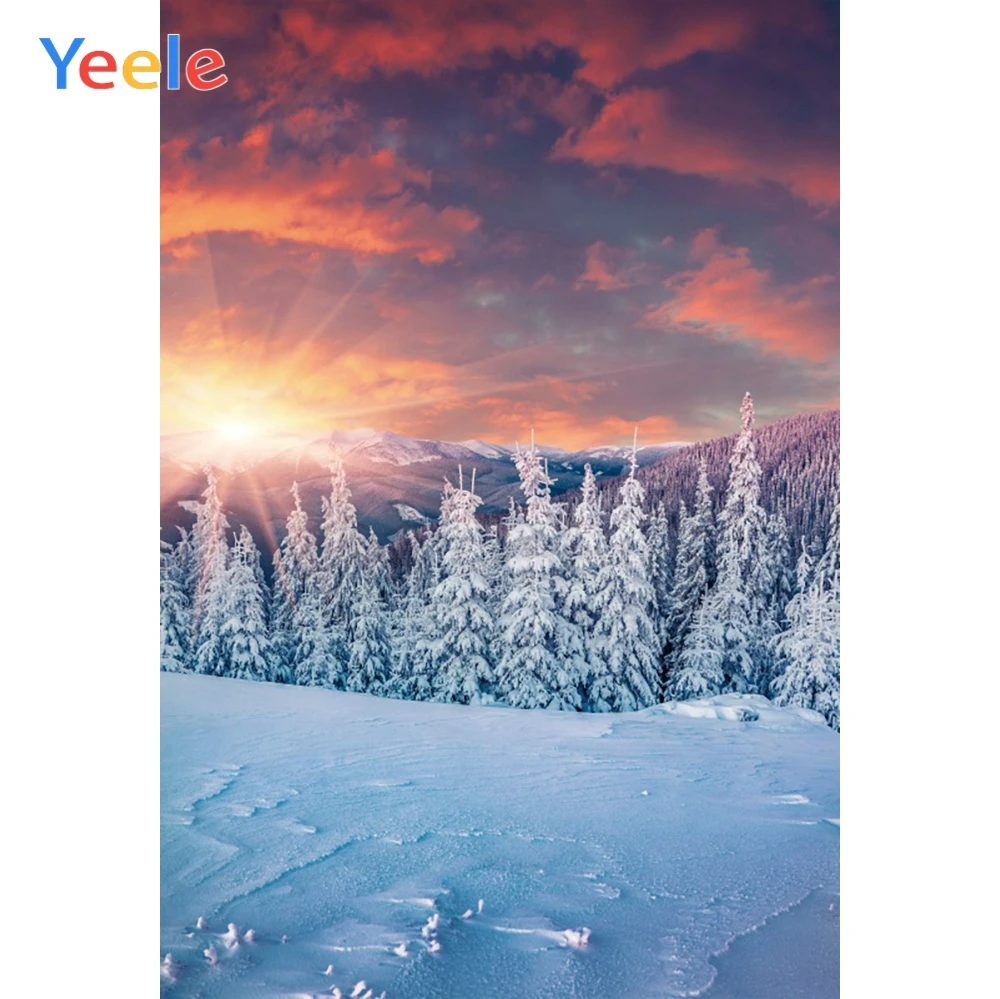 

Yeele Winter Snow Sunset Scenery Photography Backdrops Pine Trees Wedding Professional Photographic Backgrounds For Photo Studio