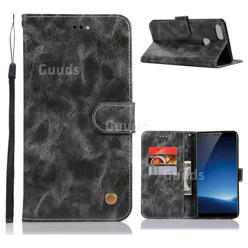 Luxury Retro Leather Wallet Case for Vivo X20 Plus - Gray