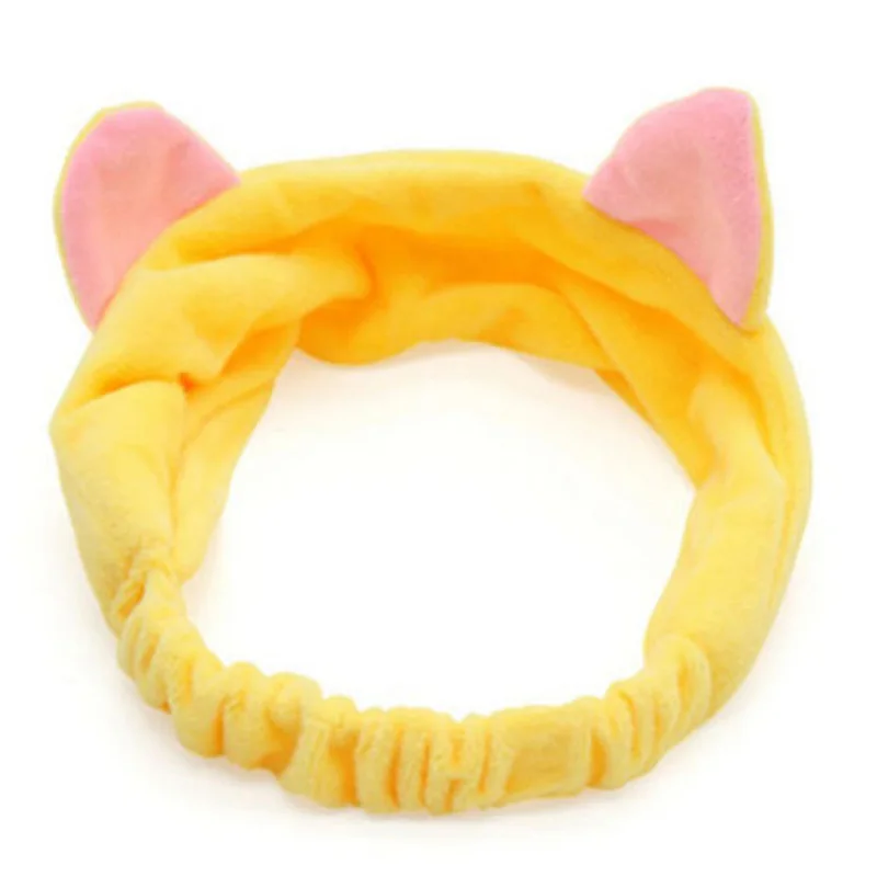 

Women Ladies Cat Ears Headband Cute Yoga Makeup Elastic Turban Knotted Hair Band Headband pink yellow white black T359-1