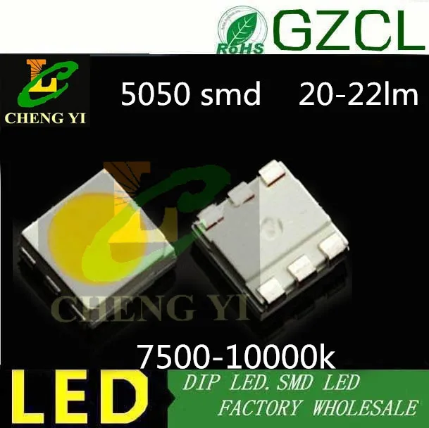 

High quality Cool white 20-22LM SMD LED 5050 DIODE 7500-10000K 3.0-3.5V(CE&Rosh)