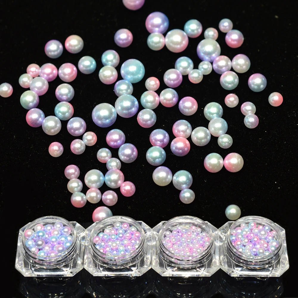

1 Bottle Nail Rhinestones Mix Pearl Mermaid Design Set 3D Nail Art Decoration Gradient Colorful Beads Charming Manicure SA381
