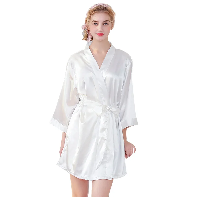 

2019 summer new design women's Satin Robe Bride wedding gift bathrobe with yellow letters