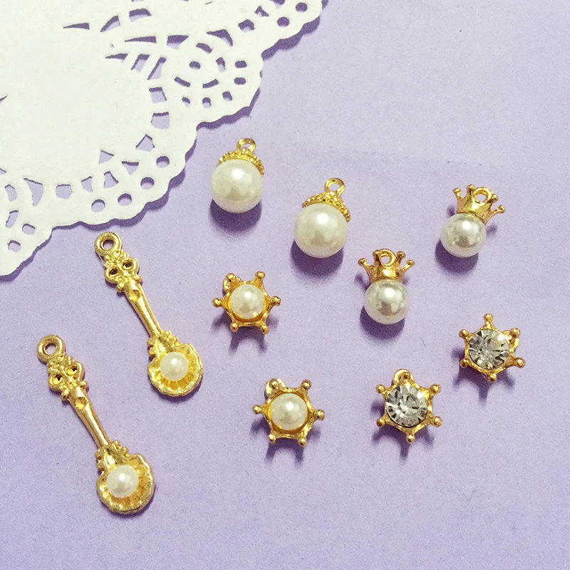 

10pcs/lot Magic stick pearl pendant rhinestone spoon Charms Pendants Metal Pandent necklace charms necklace pendant for DIY