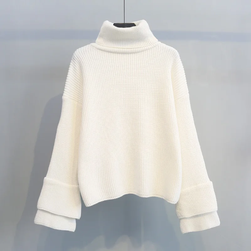 

Hot Coming New Turtleneck Sweater Female 2019 Winter Loose Korean Student Trumpet Sleeves Small Fresh Thick Bottom Shirt