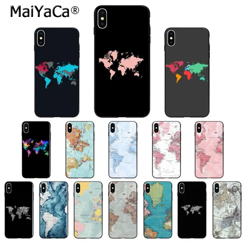 

MaiYaCa world map travel the wrold TPU Soft Phone Accessories Phone Case for iPhone 6S 6plus 7 7plus 8 8Plus X Xs MAX 5 5S XR