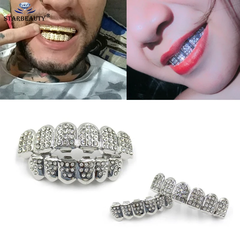 1 компл. Хип-хоп Топ и низ зубы Grillz хип-хоп Золото Серебро Iced Out CZ зубы Grillz Топ низ Bling для мужчин и женщин ювелирные изделия