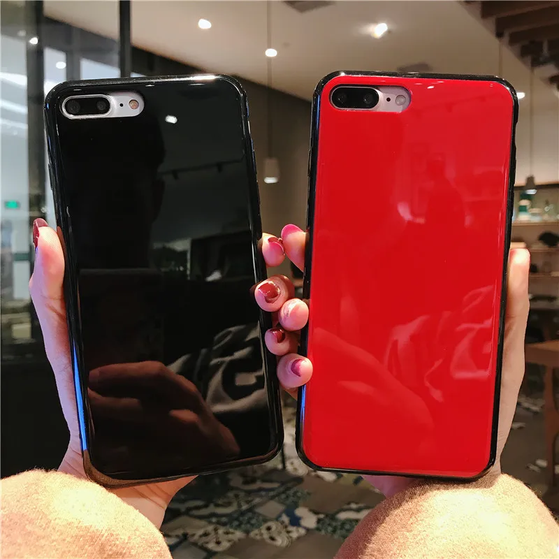 

Phone Case for iPhone xr X Xs max 7 8 7 plus 6s plus 6 plus 8 plus Porcelain Glossy Cover Black Red Case Cover Funda