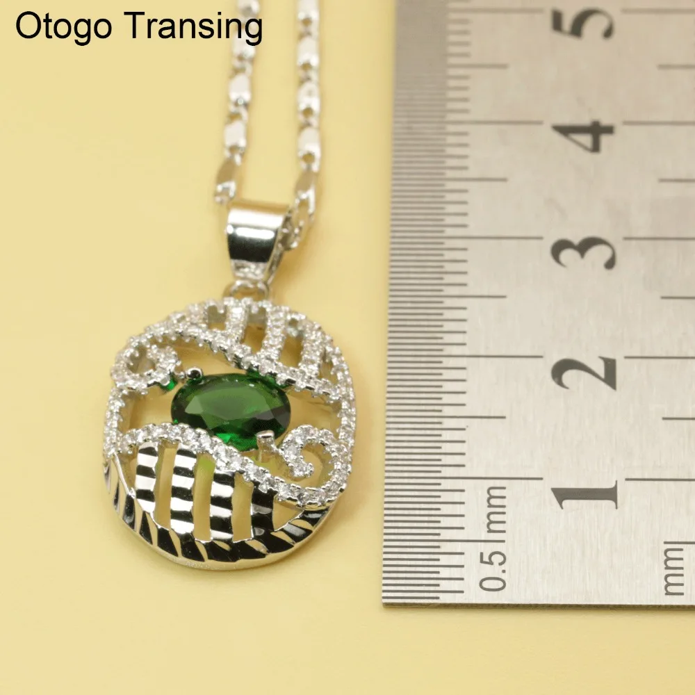 Otogo transing кулон/серьги/браслет комплект ювелирных изделий Серебро Цвет зеленого цвета с украшением в виде кристаллов циркония классический свадебный комплект ювелирных изделий Для женщин SET203