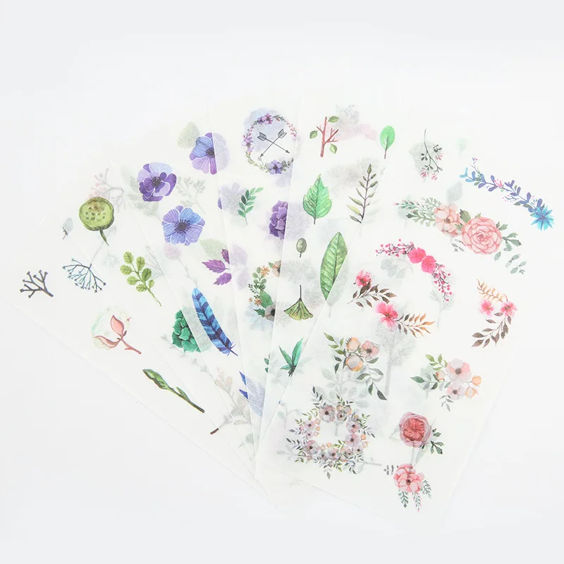New Hot 6Sheets/Set Summer Leaves Plants Creative Decoration Scrapbooking Stickers Transparent PVC Stationery Planner Stickers