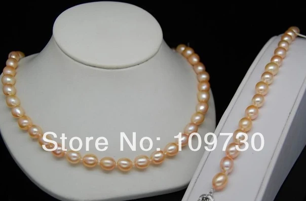 

Jewelry 00603 Natural 8-9mm AAA pink pearl jewelry sets