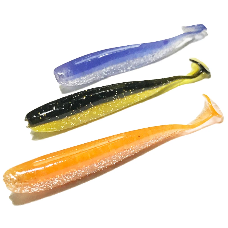 KASSYAA 4pcs/lot 80mm 3.4g Double color Fishing Lures Soft Baits Shad Carp jiging Vivid Worm Plastic Swimbait Minnow Bass KXY081