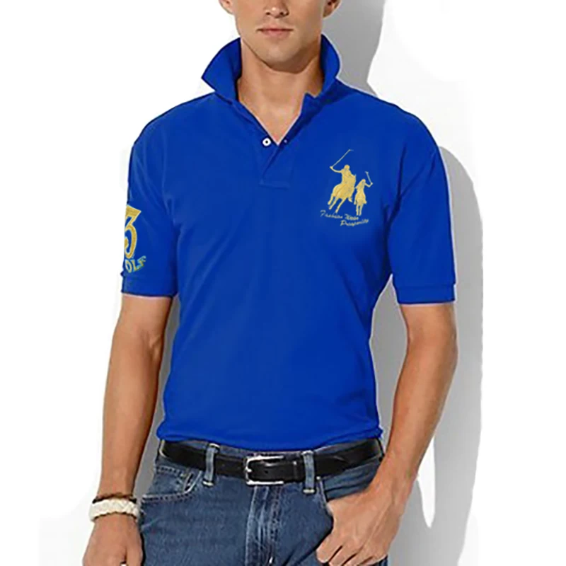 

2019 Hot Sale Mens Polo Shirt Brands Big horse Male Short Sleeve Casual Top Polo Solid Color 3 Embroidery Polo shirt