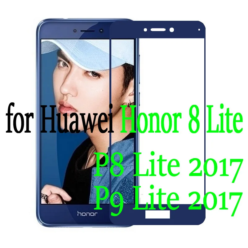 Thouport, закаленное стекло для huawei Honor 8 Lite, полная защита экрана, Защитная пленка для huawei P8 Lite, стеклянная цветная рамка - Цвет: Blue