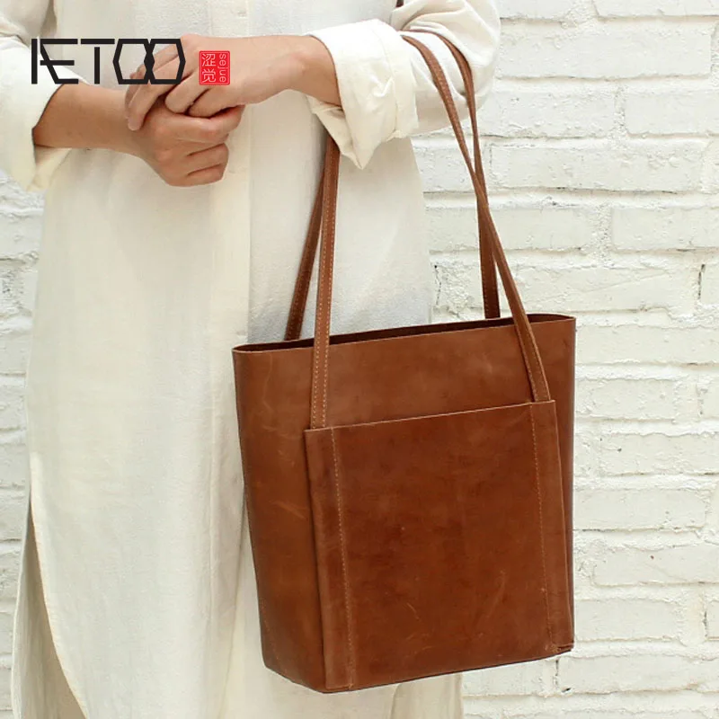 

AETOO Artistic Shoulder Bag Handbag Handbag Leather Tote Bag Retro Simple tote Women's Bunny Cake Shoulder Bag