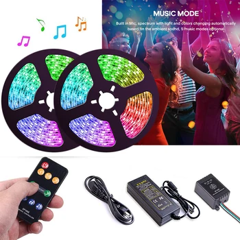 

5-20m Music control LED Strip set Dream color WS2811 LED Strip 5050 RGB SP106E Music controller RF Remote,12V Adapter for Party