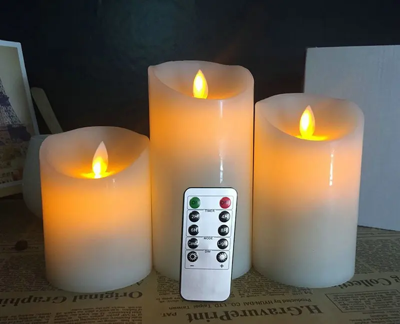 

12.5-15-18cm(H) Flickering Flameless Pillar LED Candle Remote control W/timer Moving Dancing wick melted edge Wedding Xmas Party