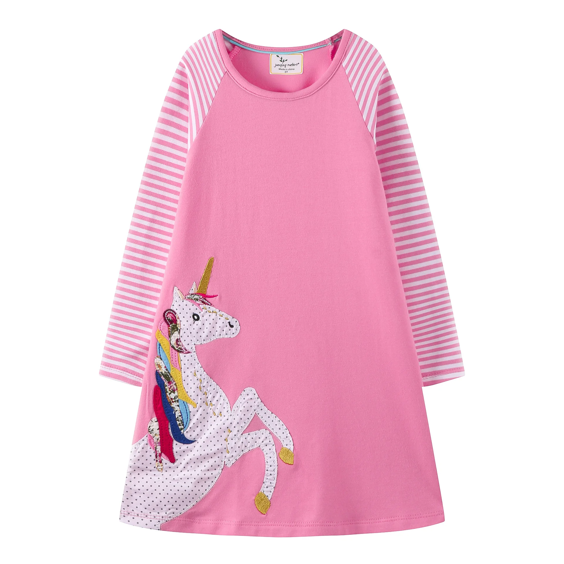 

Spring Long Sleeve Cotton Knitted Knee-length O-neck Regular Cartoon Pattern A-line Princess Dresses Girls Long Sleeve Dress