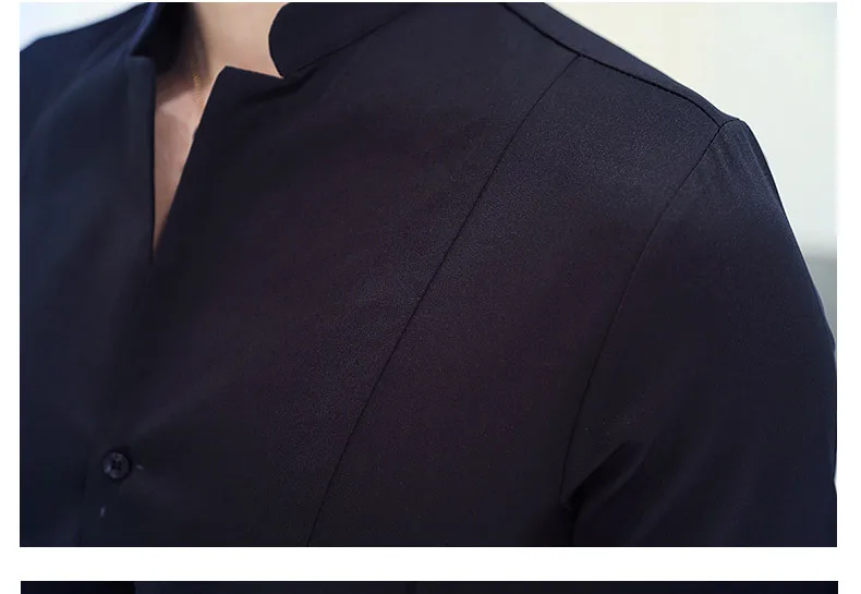Мужская рубашка с воротником "Мандарин", новинка, Осенние однотонные мужские рубашки с длинным рукавом, приталенная Мужская рубашка, повседневная мужская рубашка 5XL-S
