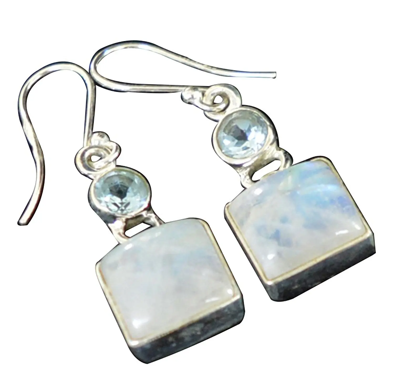 

Lovegem Genuine Rainbow Moonstone EARRINGS 925 Sterling Silver, 37 mm, AE1996