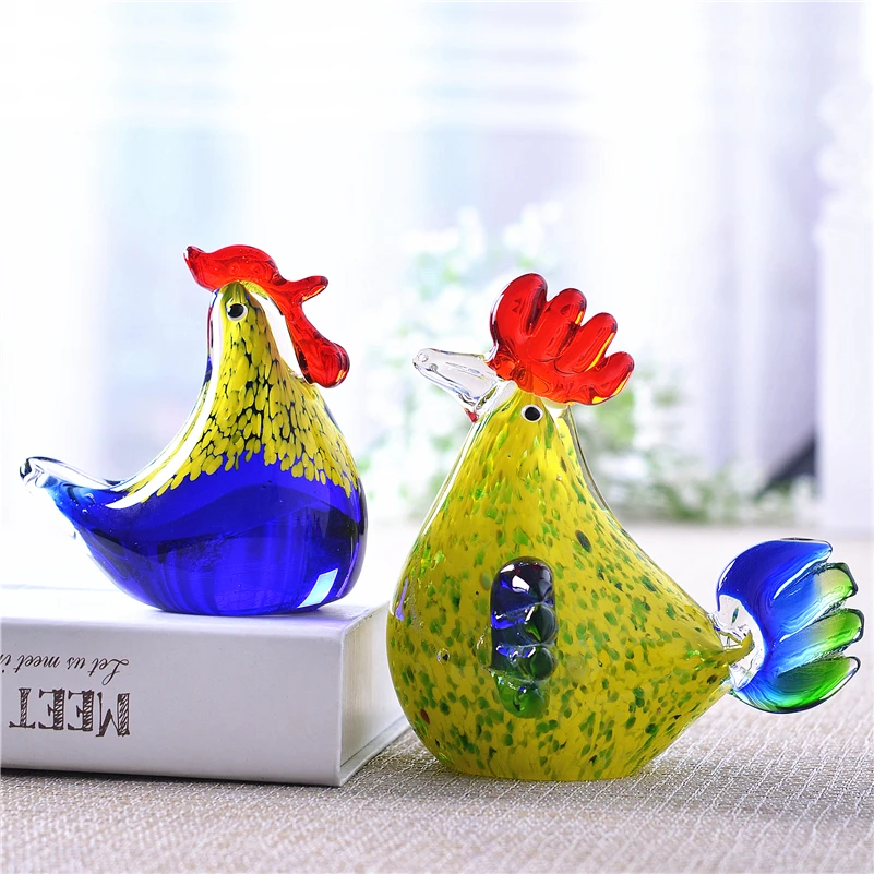 Kopen Kleine Kip Beeldje Glas Beeldje Home Decor Glas Chinese Art Ornament Sculptuur Gift Animal Craft Voor Home Office