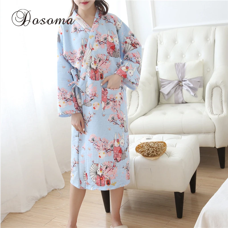 Japanese Kimono Suits Yukata Pajamas Sets Winter Warm Thickening Cotton Robes Pyjamas Print